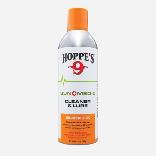 Hoppe's Gun Medic Cleaner & Lube spray can on a white background