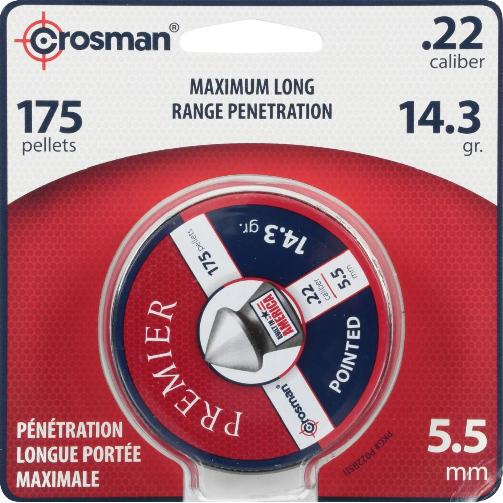 Crosman pellet package with red and white design