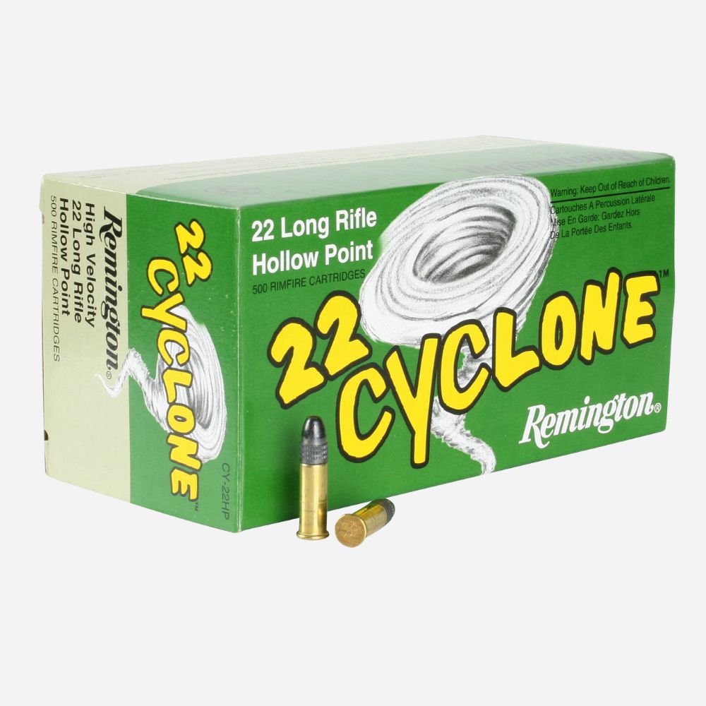 Remington 22 Cyclone ammunition box on a white background