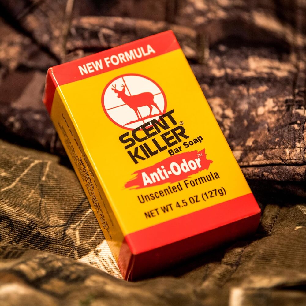 Box of Scent Killer Bar Soap on a camouflage background