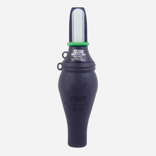 Black hunting call with green accent on a white background