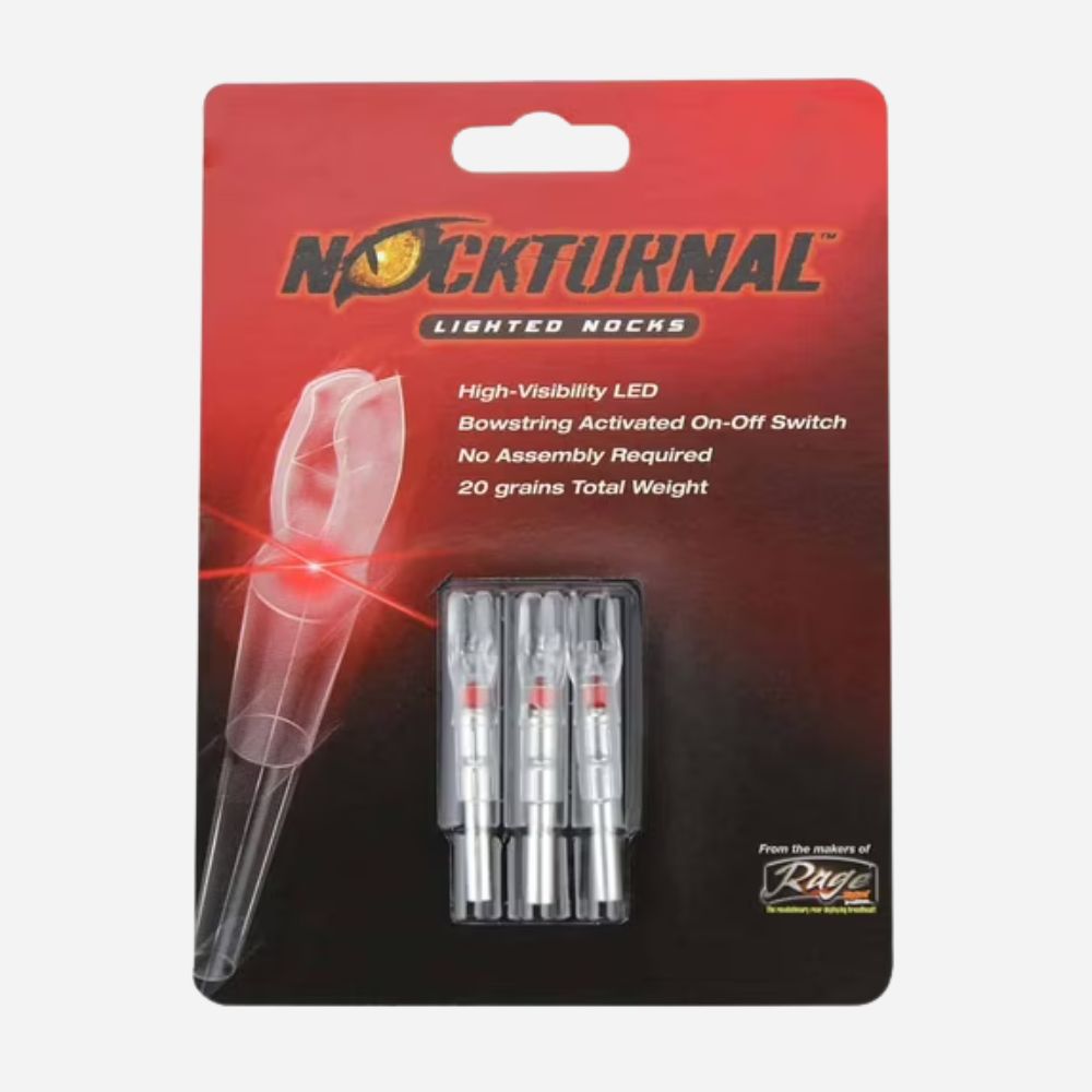 Nockturnal lighted nocks packaging with red LED light on a white background