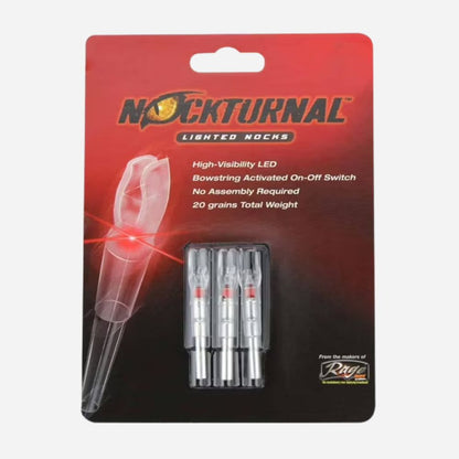 Nockturnal lighted nocks packaging with red LED light on a white background