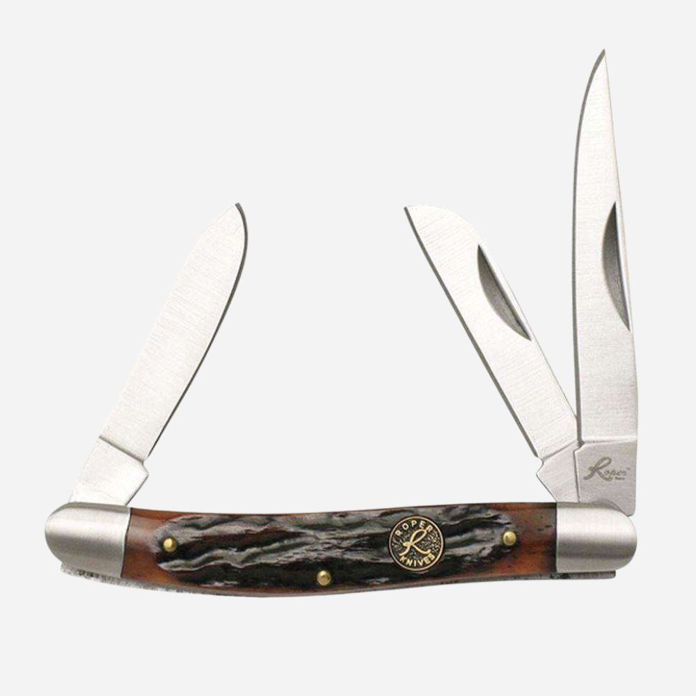 Lockback pocket knife with wooden handle on a white background