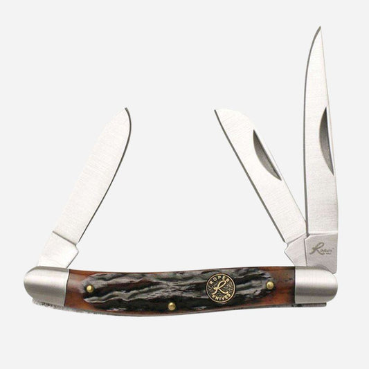 Lockback pocket knife with wooden handle on a white background
