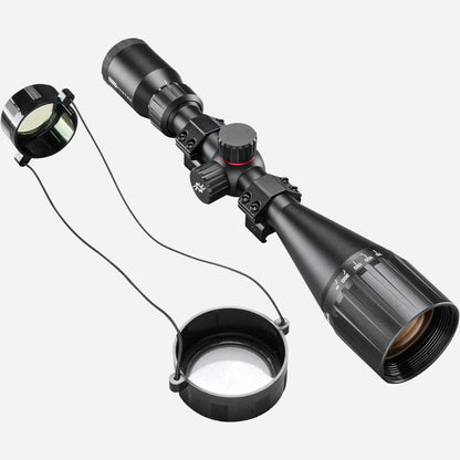 Riflescope with attached light on a white background