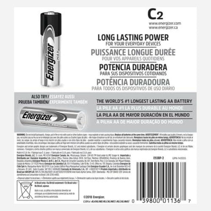 Energizer battery packaging with text about long-lasting power on a white background