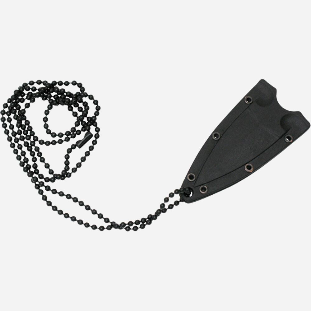 Black pocket knife with chain on a white background