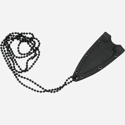 Black pocket knife with chain on a white background