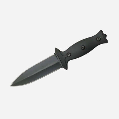 Black knife with a sharp blade on a white background