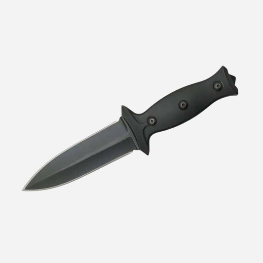 Black knife with a sharp blade on a white background