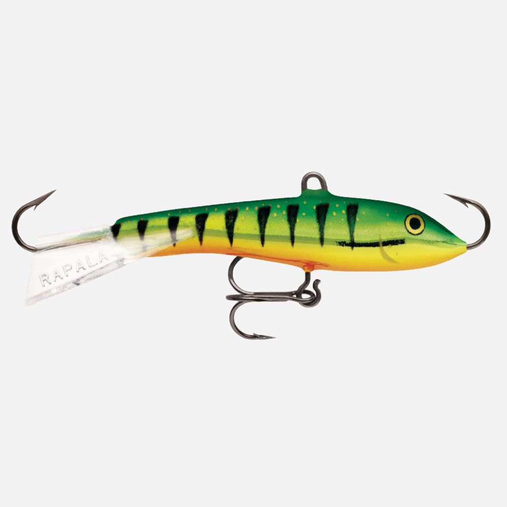 Fishing lure with green and yellow body on a white background