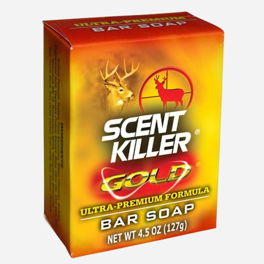 Scent Killer Gold ultra-premium formula bar soap packaging on a white background