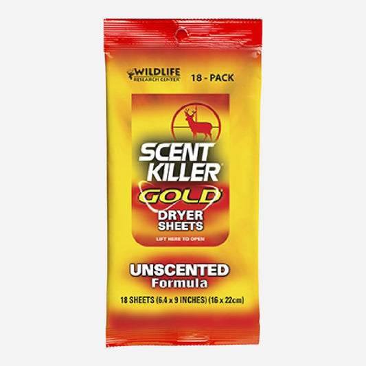 Pack of Scent Killer Gold Dryer Sheets on a white background