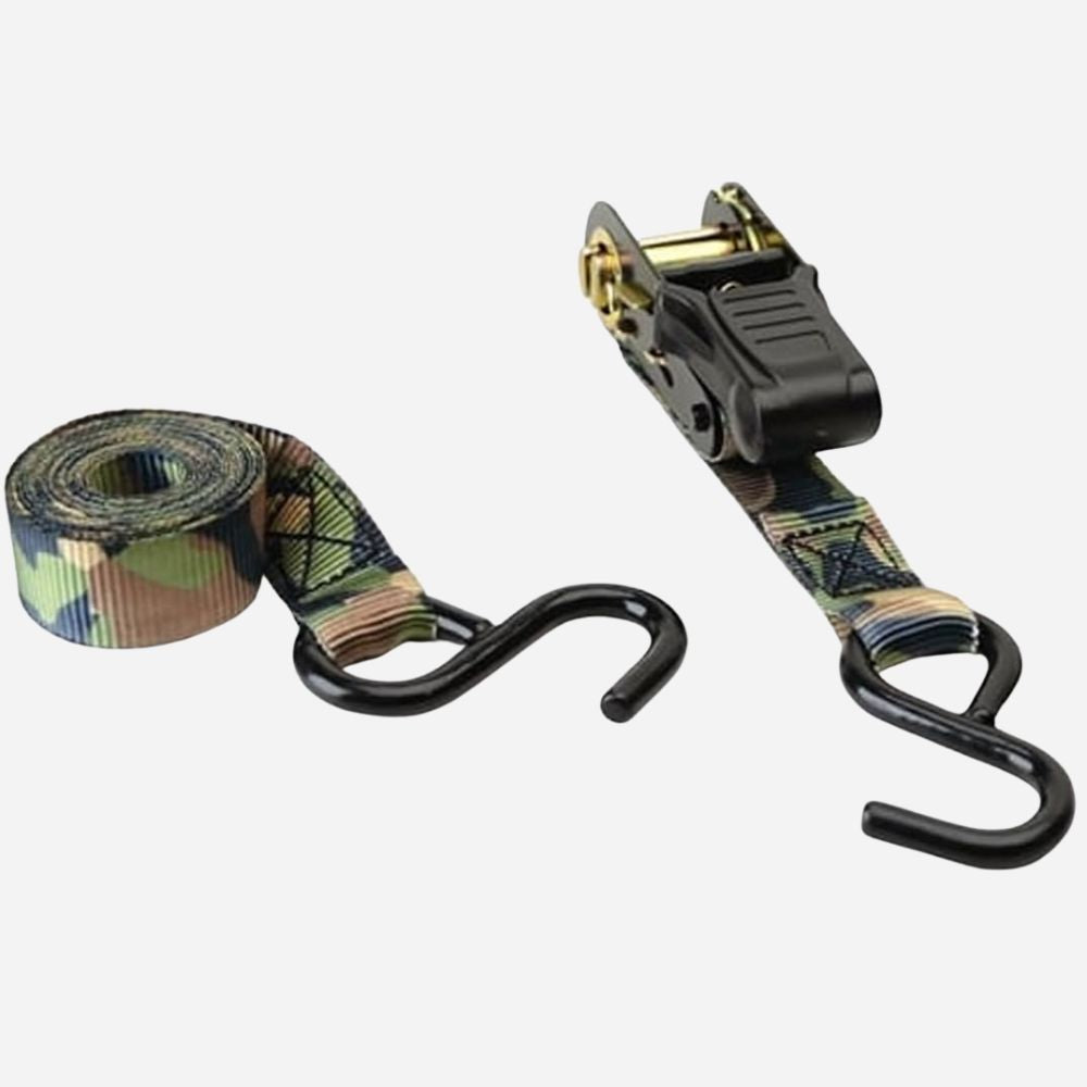 Camouflage strap with ratchet handle on a white background
