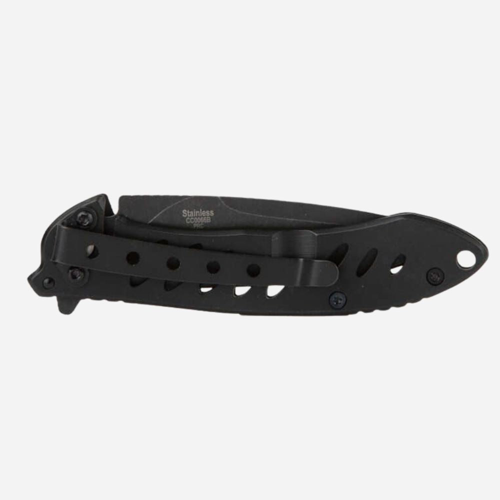 Black folding knife on a white background