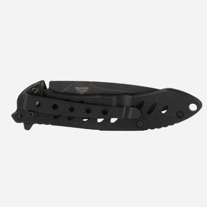 Black folding knife on a white background