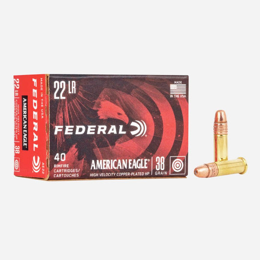 Federal American Eagle ammunition box with a bullet on a white background