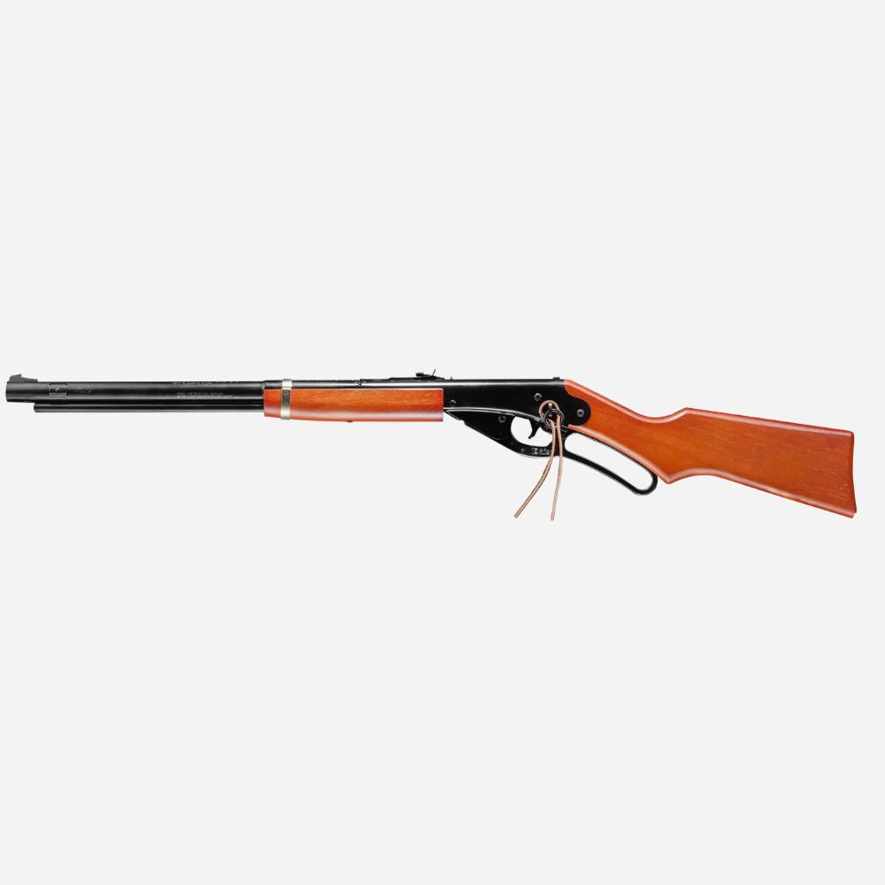 Wooden rifle with black stock on a white background