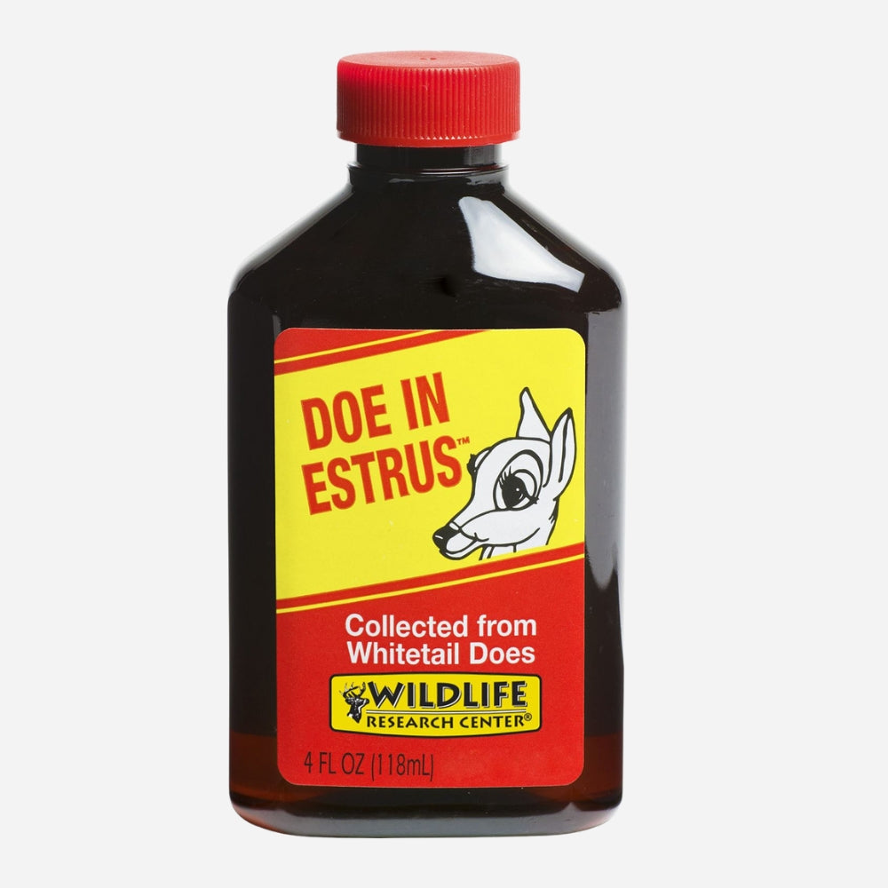 Bottle of Doe in Estrus with a red cap on a white background