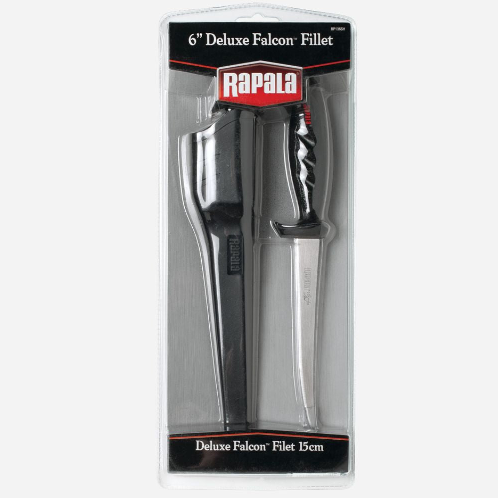 Rapala 6-inch Deluxe Falcon Fillet knife in packaging on a white background