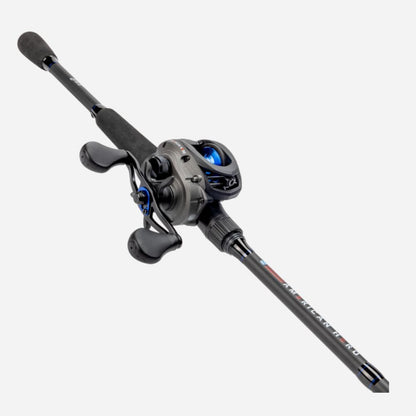 Fishing rod and reel combo on a white background