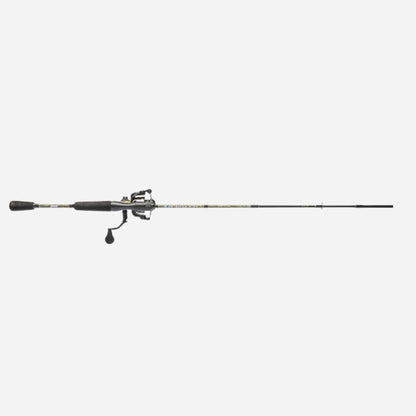 Fishing rod with reel on a white background