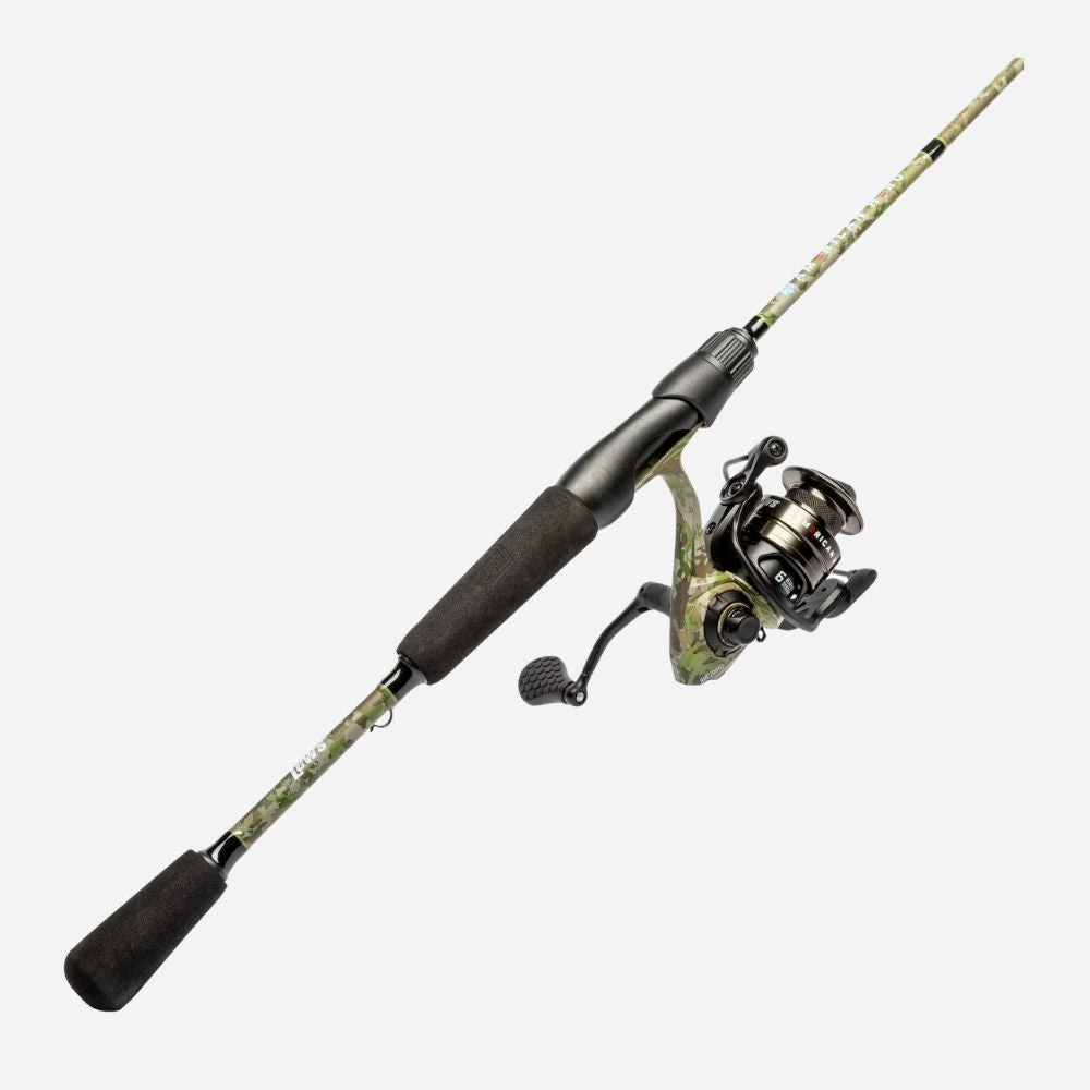 Fishing rod and reel set on a white background