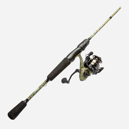 Fishing rod and reel set on a white background