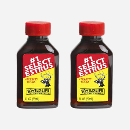 Two bottles of #1 Select Estrus wildlife attractant on a white background