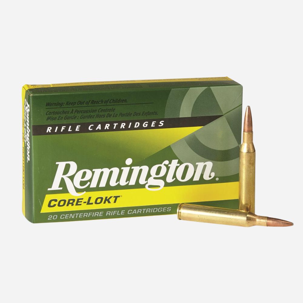 Remington Core-Lokt rifle cartridges on a white background