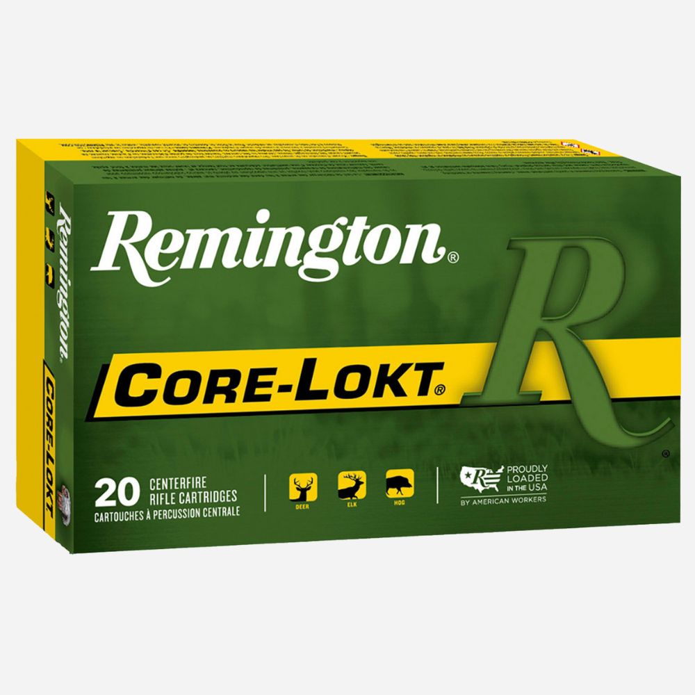 Remington Core-Lokt ammunition box on a white background