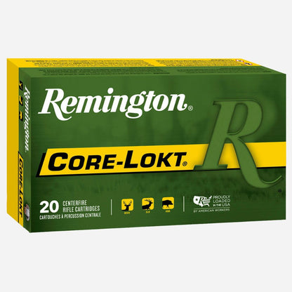 Remington Core-Lokt ammunition box on a white background