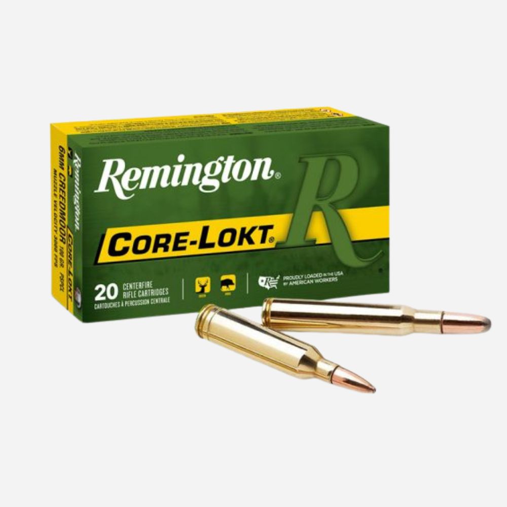 Remington Core-Lokt ammunition box with a bullet on a white background