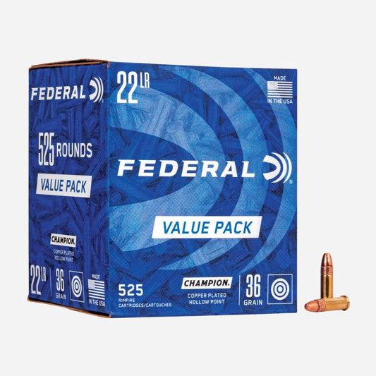Federal 22 LR ammunition value pack with blue design on a white background
