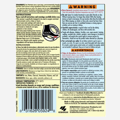 Back label of a Grubber warmer with warning and usage instructions.
