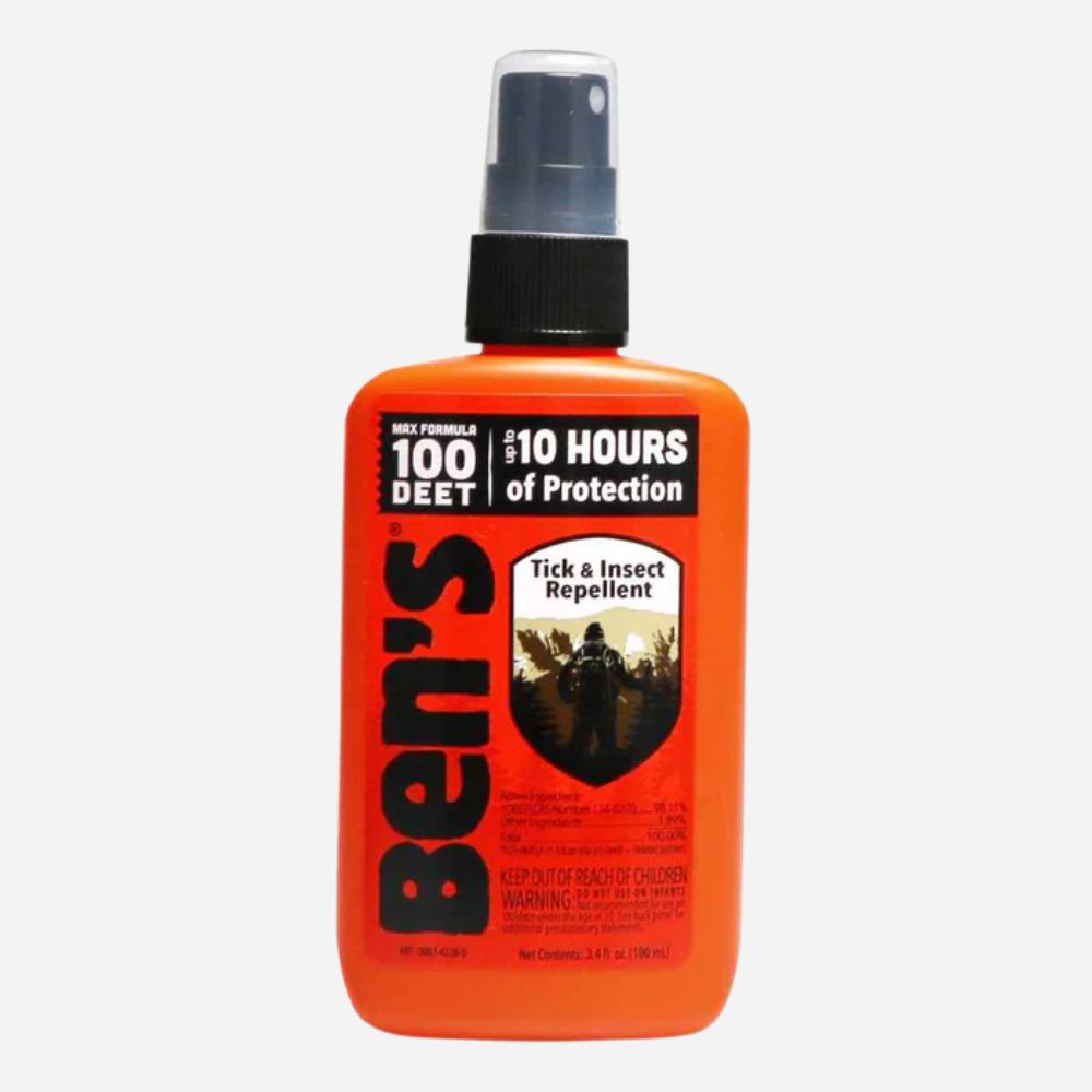 Ben's Tick and Insect Repellent spray bottle on a white background