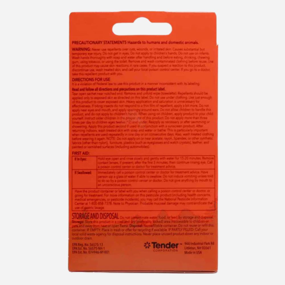 Orange product packaging with text on a white background