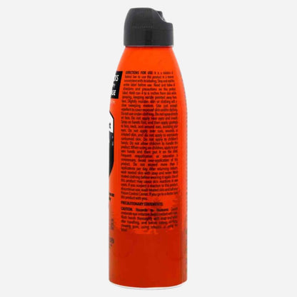 Orange spray bottle with black cap on a white background