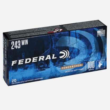 Federal 243 Win ammunition box on a white background