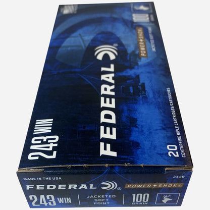 Box of Federal ammunition with blue and white design