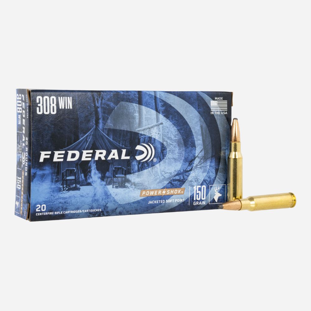 Federal ammunition box with two bullets on a white background