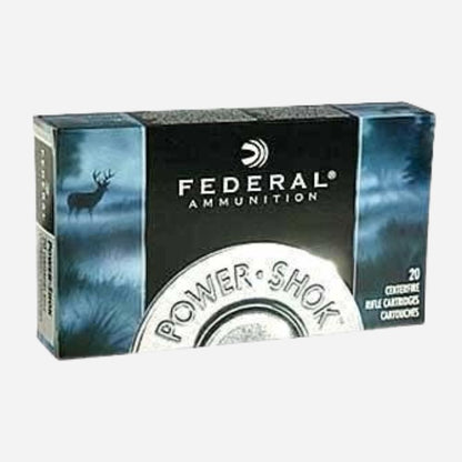 Federal Power-Shok ammunition box with a deer silhouette on a blue background