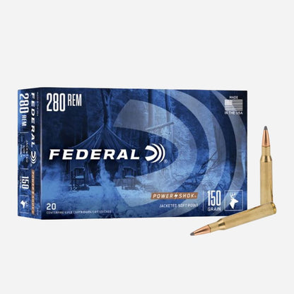 Federal 280 Remington ammunition box with a bullet on a white background