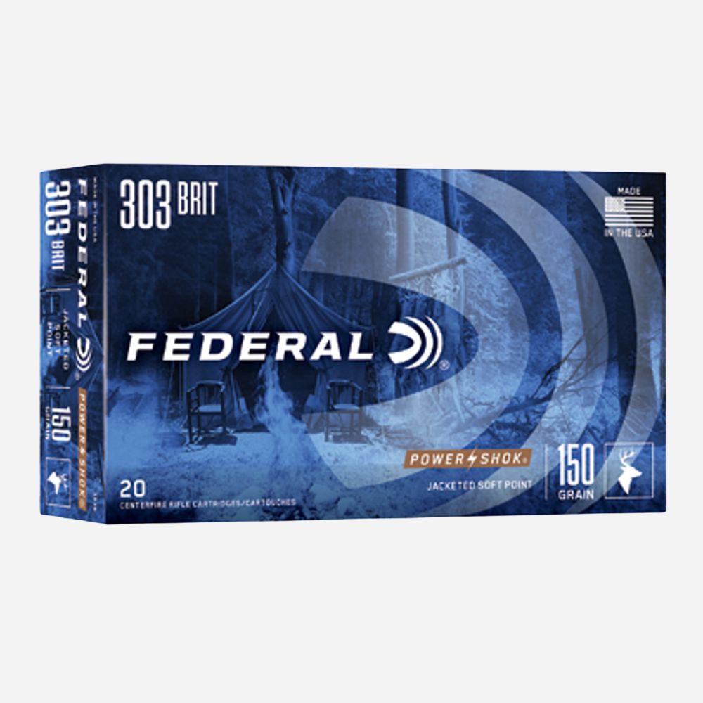 Federal ammunition box with blue and white design on a white background