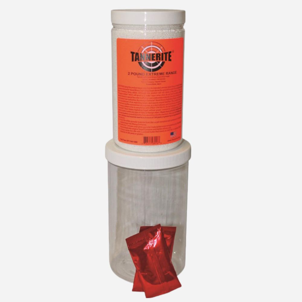 A white plastic jar of Tarnishite 3 Pound Extreme Range paint, stacked on top of a clear plastic container with a red foil packet at the bottom, on a light gray background.