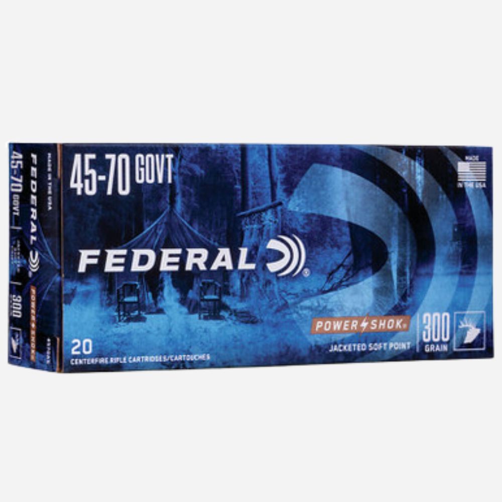 Federal ammunition box for 45-70 GOVT caliber on a white background
