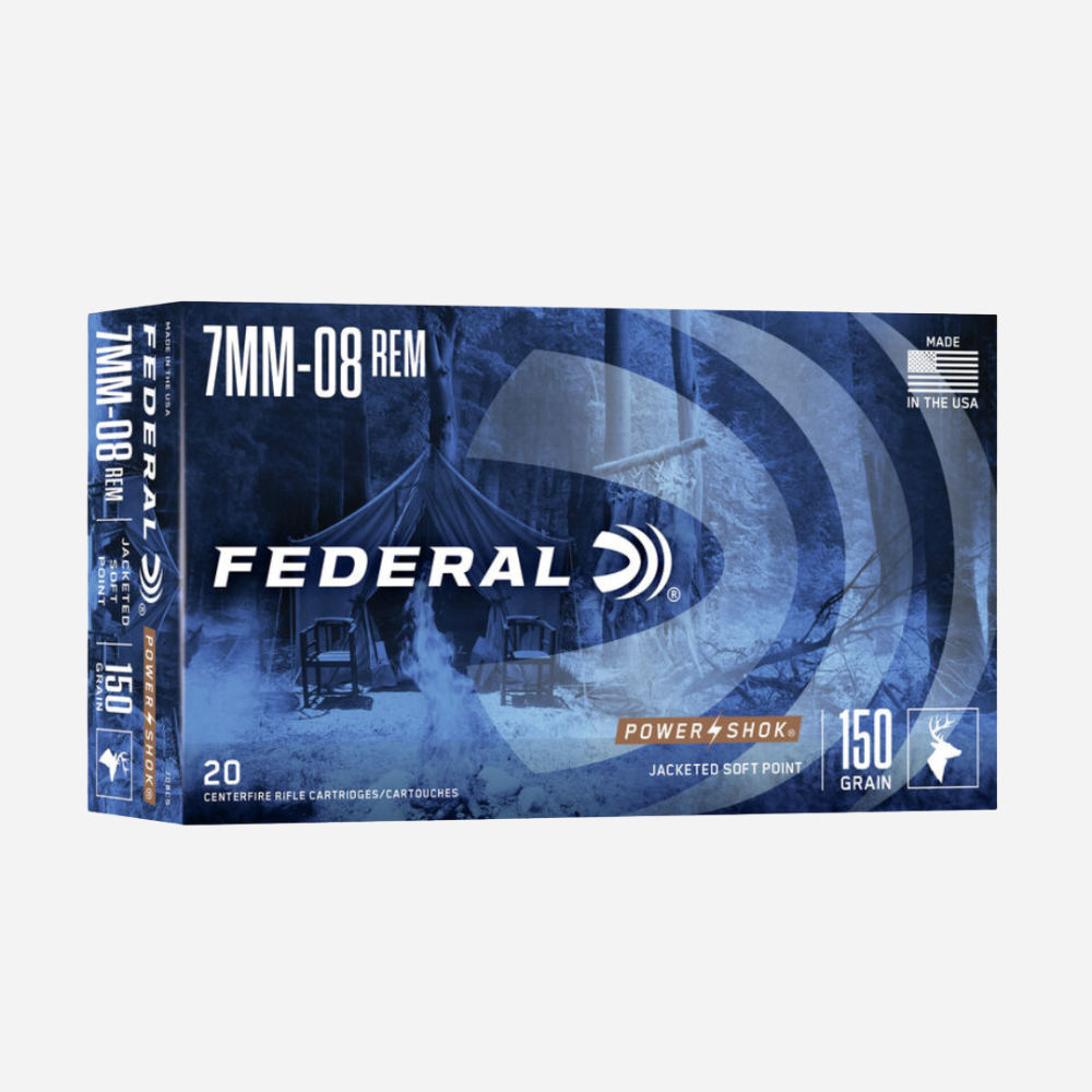 Federal ammunition box with a blue and white design on a white background