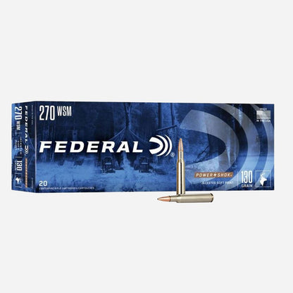 Federal ammunition box with a rifle bullet on a white background