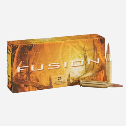 Box of ammunition with 'Fusion' branding on a white background